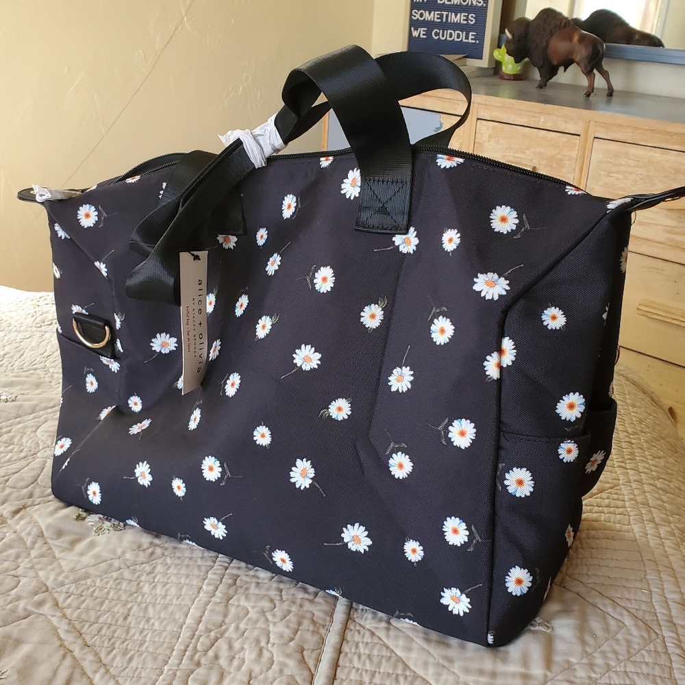 Alice + Olivia X FabFitFun Navy Blue Floral Daisy Print Weekender Duffel Bag NEW - Picture 7 of 10